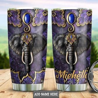 Personalized Purple Elephant Leather Style Stainless Steel Tumbler 20Oz - Thegiftio UK