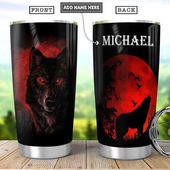 Personalized Red Moon Wolf Stainless Steel Tumbler 20Oz - Thegiftio UK