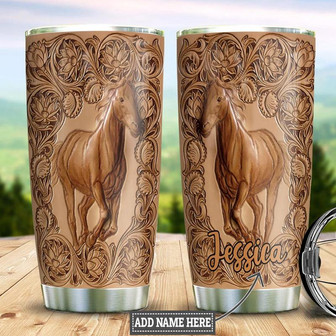 Personalized Running Horse Wood Style Stainless Steel Tumbler 20Oz - Thegiftio UK