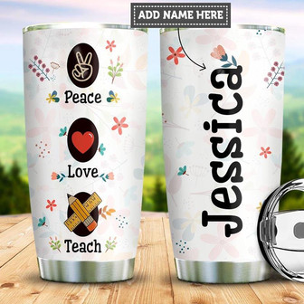 Personalized Teacher Peace Love Teach Stainless Steel Tumbler 20Oz - Thegiftio UK