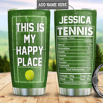 Personalized Tennis Happy Place Stainless Steel Tumbler 20Oz - Thegiftio