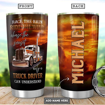 Personalized Trucker Chase The Sunset Stainless Steel Tumbler 20Oz - Thegiftio UK