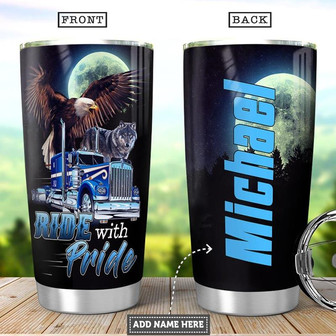 Personalized Trucker Ride With Pride Stainless Steel Tumbler 20Oz - Thegiftio UK