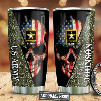 Personalized Us Army Veteran Skull Stainless Steel Tumbler 20Oz - Thegiftio