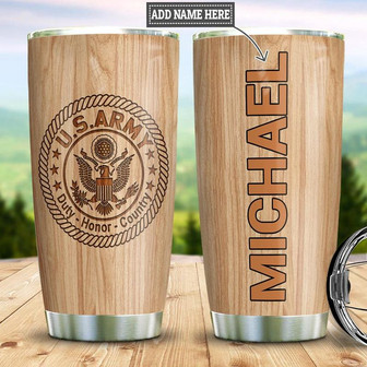 Personalized Us Army Wood Style Stainless Steel Tumbler 20Oz - Thegiftio UK