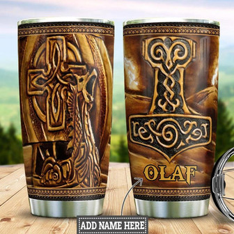 Personalized Viking Leather Style Stainless Steel Tumbler 20Oz - Thegiftio UK
