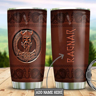 Personalized Viking Odin Leather Style Stainless Steel Tumbler 20Oz - Thegiftio UK