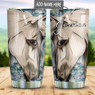 Personalized White Horse Paper Craft Style Stainless Steel Tumbler 20Oz - Thegiftio UK