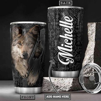 Personalized Wolf Viking Pattern Stainless Steel Tumbler 20Oz - Thegiftio UK