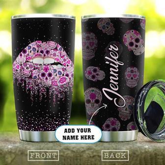 Pink Skull Lips Personalized Stainless Steel Tumbler 20Oz - Thegiftio UK