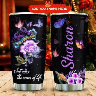 Purple Turtle Roses Personalized Stainless Steel Tumbler 20Oz - Thegiftio UK