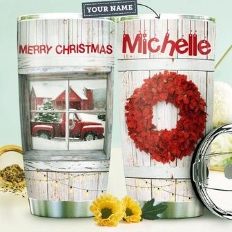 Red Truck Christmas Personalized Stainless Steel Tumbler 20Oz - Thegiftio UK