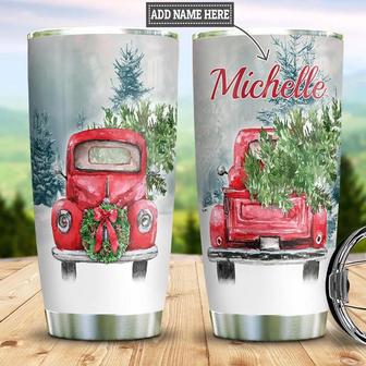 Red Truck Christmas Personalized Stainless Steel Tumbler 20Oz - Thegiftio UK