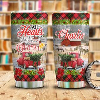 Red Truck All Hearts Come Home Personalized Stainless Steel Tumbler 20Oz - Thegiftio UK