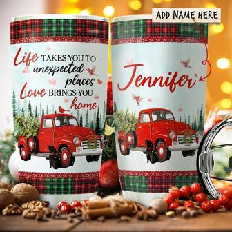 Red Truck Love Home Personalized Stainless Steel Tumbler 20Oz - Thegiftio UK