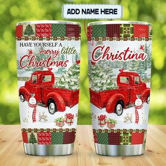 Red Truck Merry Personalized Stainless Steel Tumbler 20Oz - Thegiftio UK