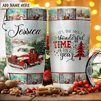 Red Truck Wonderful Time Christmas Personalized Stainless Steel Tumbler 20Oz - Thegiftio UK