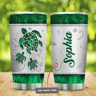 Sea Turtle Emerald Green Personalized Stainless Steel Tumbler 20Oz - Thegiftio UK
