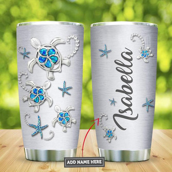 Sea Turtle Flower Jewelry Style Personalized Stainless Steel Tumbler 20Oz - Thegiftio UK