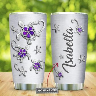 Sea Turtle Flower Jewelry Style Purple Personalized Stainless Steel Tumbler 20Oz - Thegiftio UK