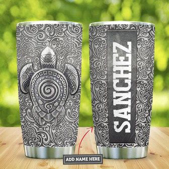Sea Turtle Maori Metal Style Personalized Stainless Steel Tumbler 20Oz - Thegiftio UK