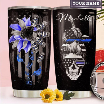 Skull Back Blue Personalized Stainless Steel Tumbler 20Oz - Thegiftio UK