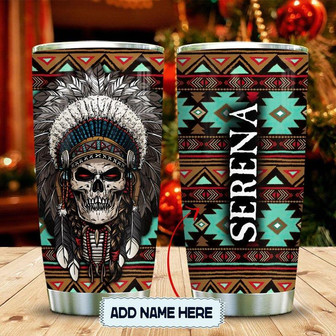 Skull Native American Personalized Stainless Steel Tumbler 20Oz - Thegiftio UK