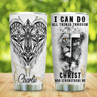 I Can Do All Things Lion Faith Personalized Stainless Steel Tumbler 20Oz - Thegiftio UK
