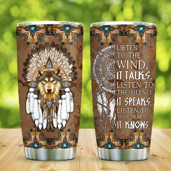 Wolf Dreamcatcher Native American Stainless Steel Tumbler 20Oz - Thegiftio UK