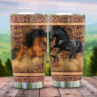 Wooden Style Horse Couple Stainless Steel Tumbler 20Oz - Thegiftio UK