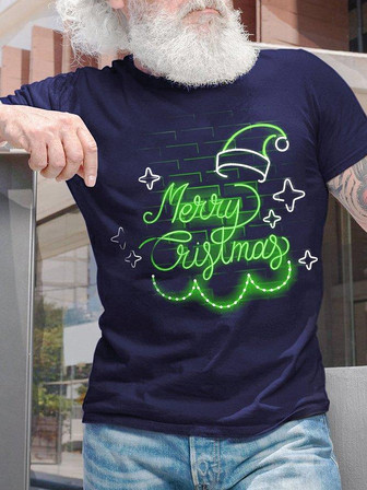 Men's Merry Christmas Funny Graphic Print Text Letters Casual Crew Neck T-shirt - Thegiftio UK