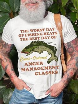 Men's The Worst Day Of Fishing Beats The Best Day Funny Graphic Print Text Letters Crew Neck Casual T-shirt - Thegiftio UK