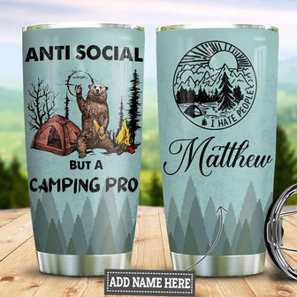 Bear Camping Personalized Stainless Steel Tumbler 20Oz - Thegiftio
