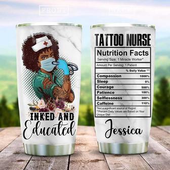 Black Tattoo Nurse Nutrition Personalized Stainless Steel Tumbler 20Oz - Thegiftio UK