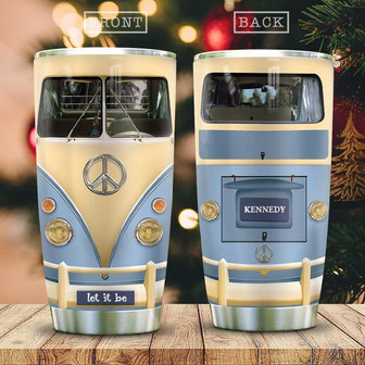 Blue Retro Hippie Van Personalized Stainless Steel Tumbler 20Oz - Thegiftio