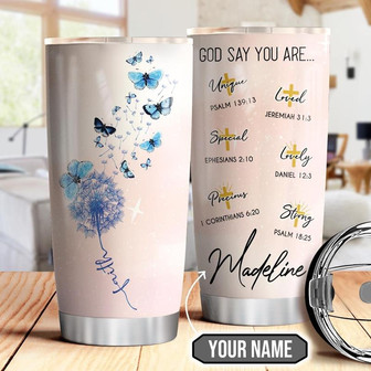 Butterfly Faith Dandelion Personalized Stainless Steel Tumbler 20Oz - Thegiftio