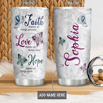 Butterfly Faith Personalized Stainless Steel Tumbler 20Oz - Thegiftio UK