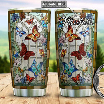 Butterfly Stained Glass Personalized Stainless Steel Tumbler 20Oz - Thegiftio UK
