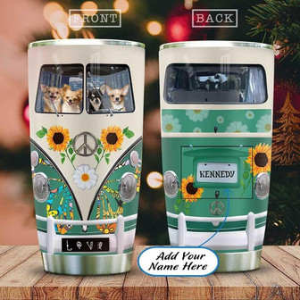 Chihuahua Hippie Van Personalized Stainless Steel Tumbler 20Oz - Thegiftio UK