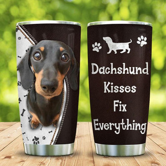 Dachshund Kisses Fix Everything Stainless Steel Tumbler, Dachshund, Dog Lovers Stainless Steel Tumbler 20Oz - Thegiftio