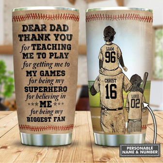 Dad With Sons In Baseball Personalized Stainless Steel Tumbler 20Oz - Thegiftio