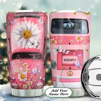 Daisy Pink Hippie Van Personalized Stainless Steel Tumbler 20Oz - Thegiftio UK