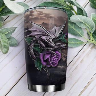 Dragon Purple Rose Stainless Steel Tumbler, Dragon Lovers Stainless Steel Tumbler 20Oz - Thegiftio UK