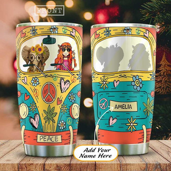 Elephant And Flower Child Hippie Van Personalized Stainless Steel Tumbler 20Oz - Thegiftio UK