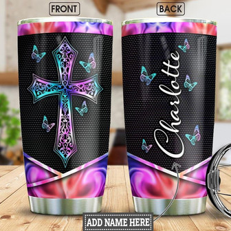 Faith Butterfly Personalized Stainless Steel Tumbler 20Oz - Thegiftio UK