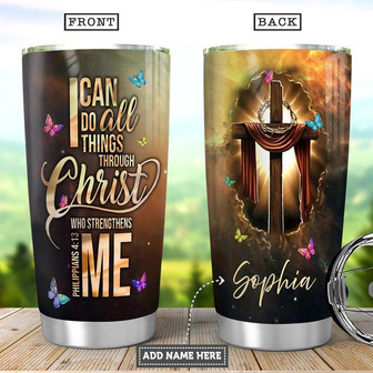 Faith Butterfly Personalized Stainless Steel Tumbler 20Oz - Thegiftio UK