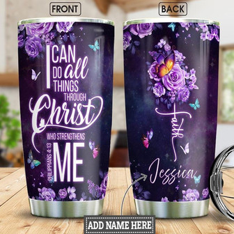 Faith Butterfly Personalized Stainless Steel Tumbler 20Oz - Thegiftio UK