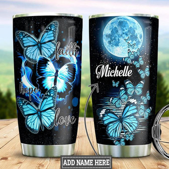 Faith Butterfly Personalized Stainless Steel Tumbler 20Oz - Thegiftio UK