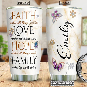 Faith Butterfly Personalized Stainless Steel Tumbler 20Oz - Thegiftio UK