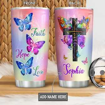 Faith Butterfly Personalized Stainless Steel Tumbler 20Oz - Thegiftio UK
